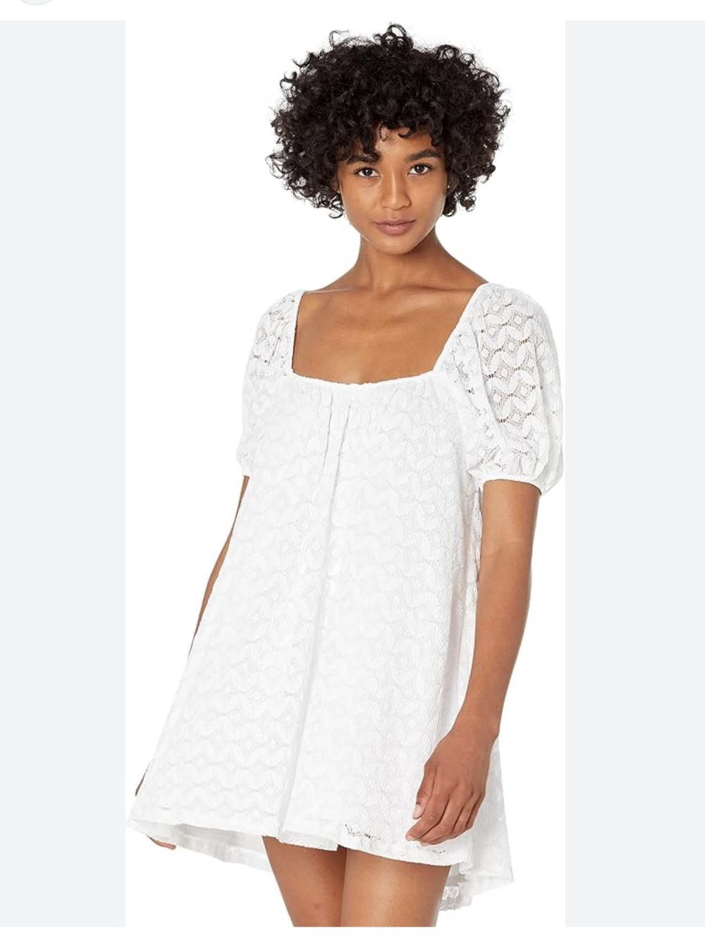 Show Me Your Mumu White Lace Puff-Sleeve Mini Dress